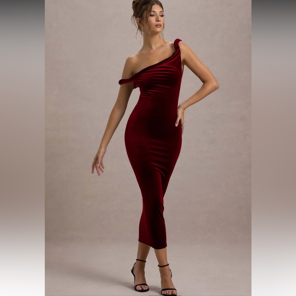 Club L London Red Asymmetrical One Shoulder Bodycon Dress